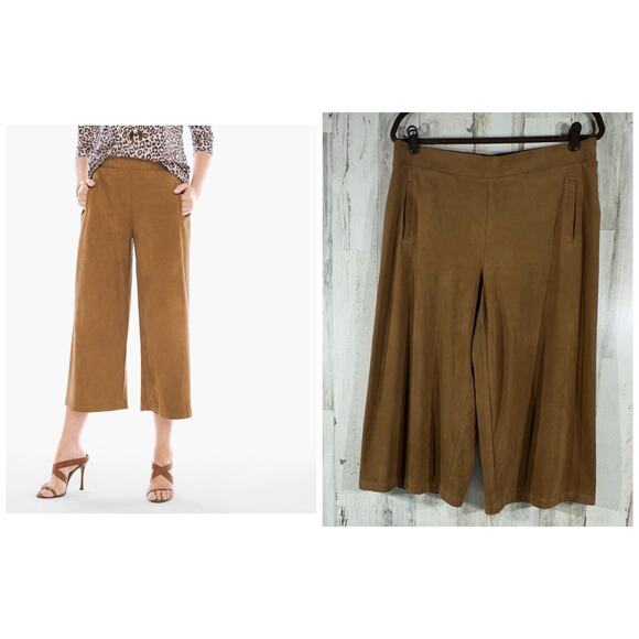 Chico's Pants - Chicos Faux Suede Wide Crop‎ Pants Size 1.5 Medium 10 (33x21) Brown High Rise